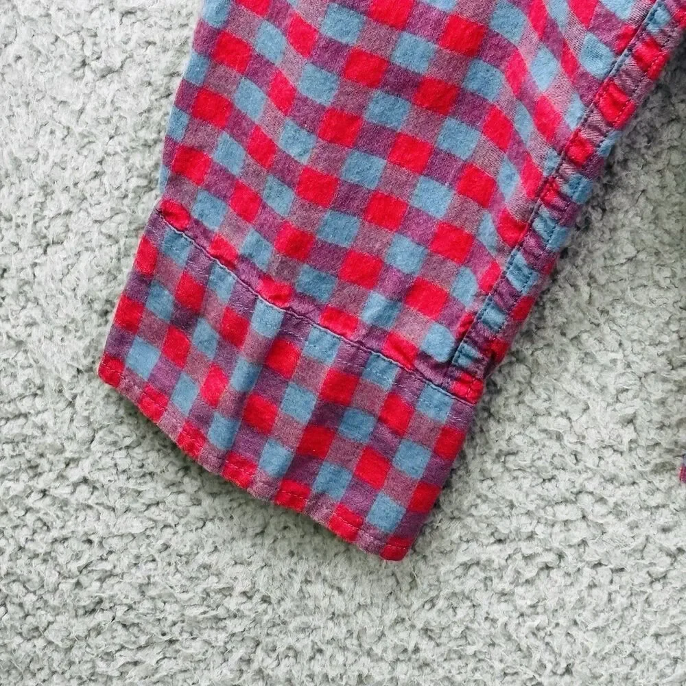 J CREW Shirt Mens L Blue Red Classic Fit Button Secret Wash Organic Cotton